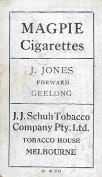 1921 J.J.Schuh Magpie Cigarettes Victorian League Footballers #NNO Jockie Jones Back